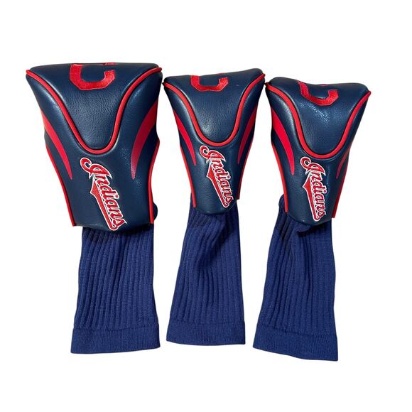 Cleveland Indians Golf Club Headcovers Set Driver 3 X Navy Red MLB Licensed - Picture 1 of 5